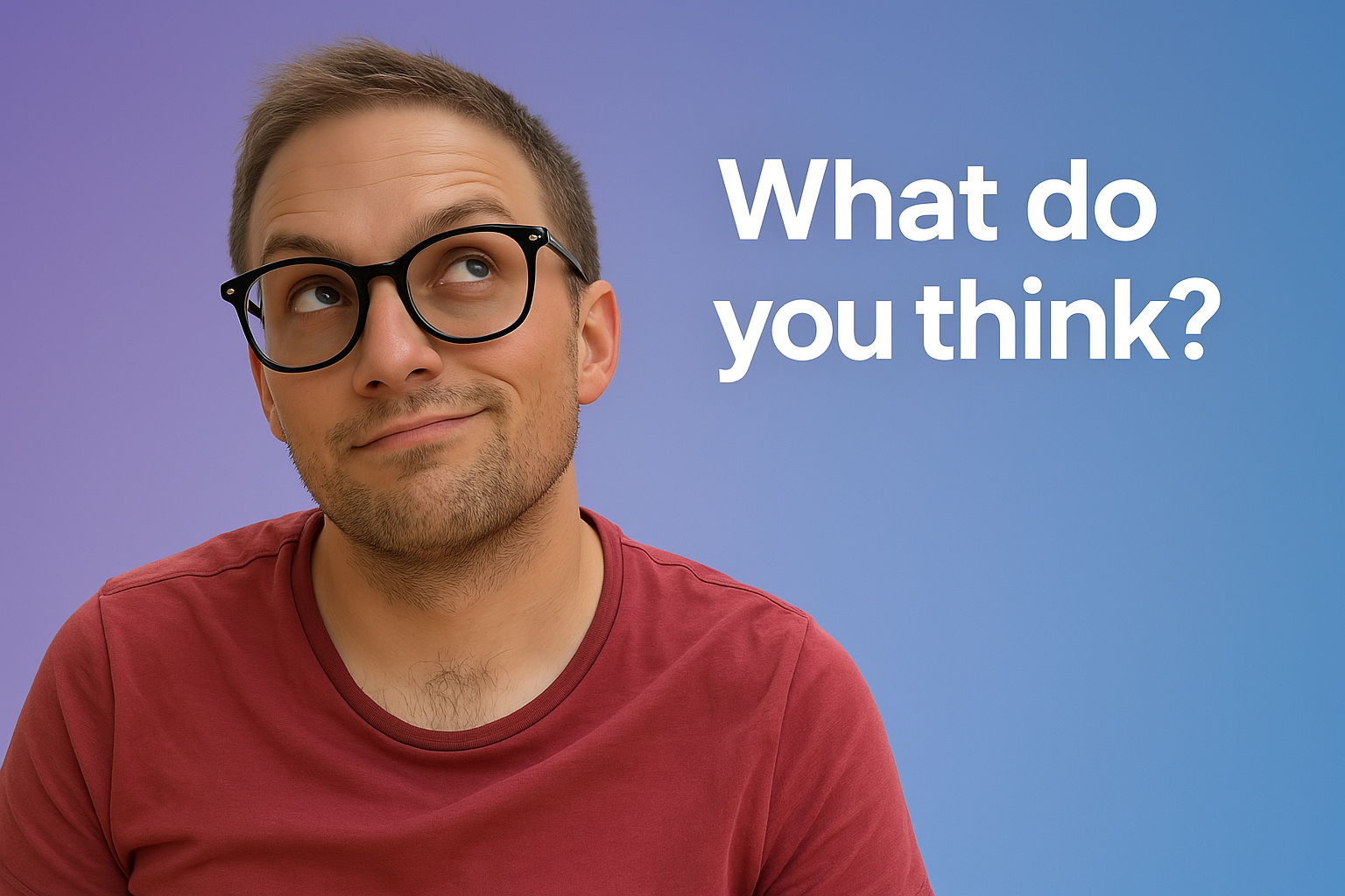 Person with glasses looking up thoughtfully